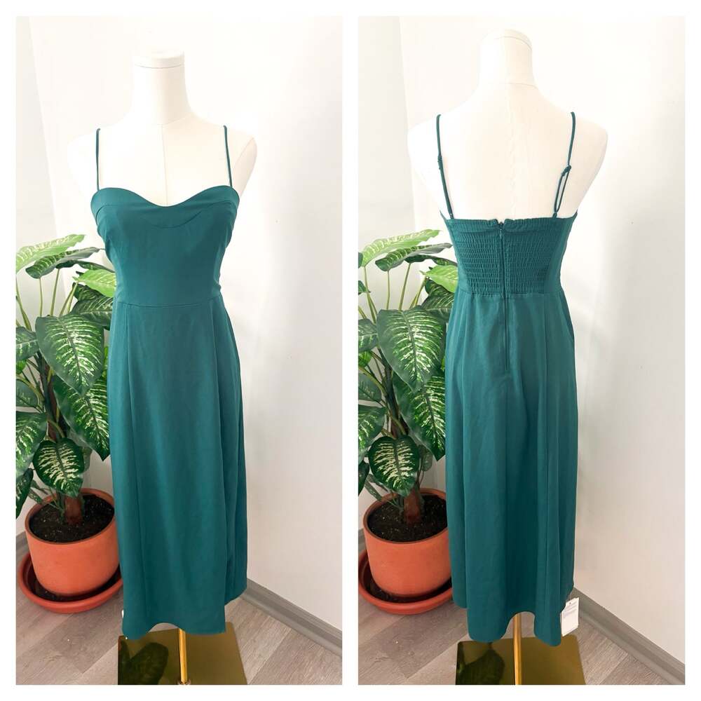 NWT Abercrombie & Fitch Camille Midi Slip Dress Green XS Petite Holiday Party